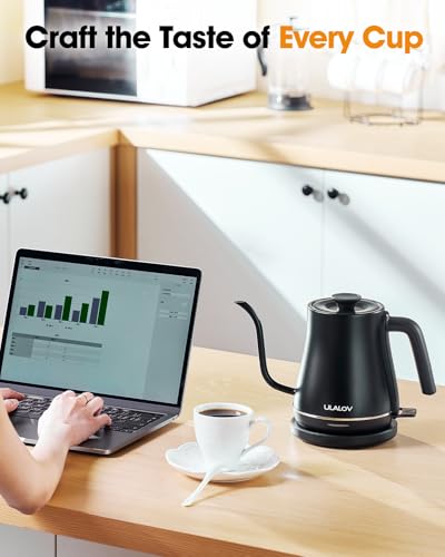 Ulalov 1L Gooseneck Electric Kettle for Pour Over Coffee & Tea (Matte Black)