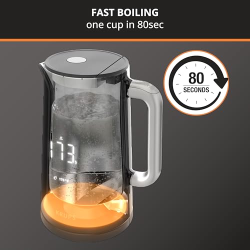 KRUPS Smart Temp Electric Kettle: 1.7L, 5 Temperature Settings, Digital Display