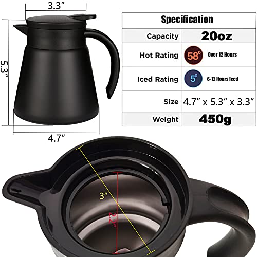 20 oz Black Stainless Steel Thermal Carafe for Coffee and Tea
