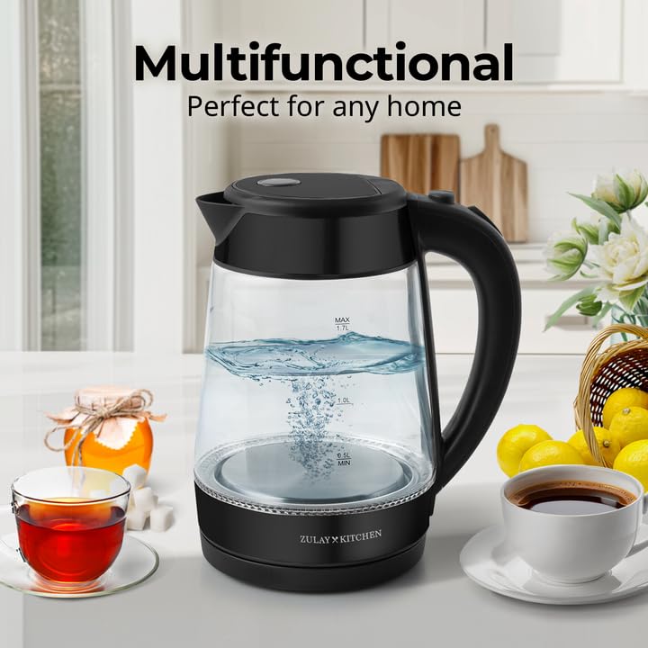1.7L 1500W Fast-Boiling Electric Kettle - Black Metallic Auto Shut-Off